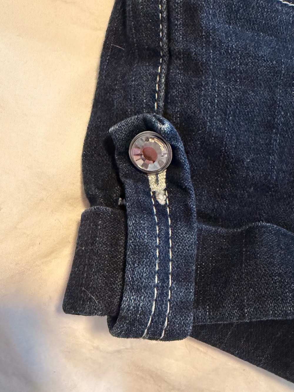 True Religion Dark Wash Denim Shorts with Contrast Stitching - Picture 3 of 4